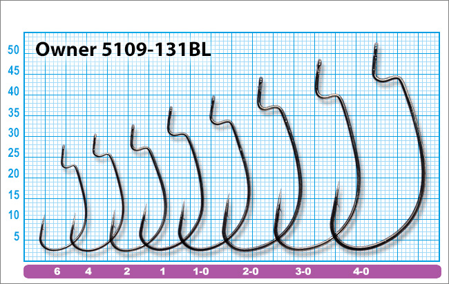 Размеры крючков Owner 5109BC J-Light Worm Hook